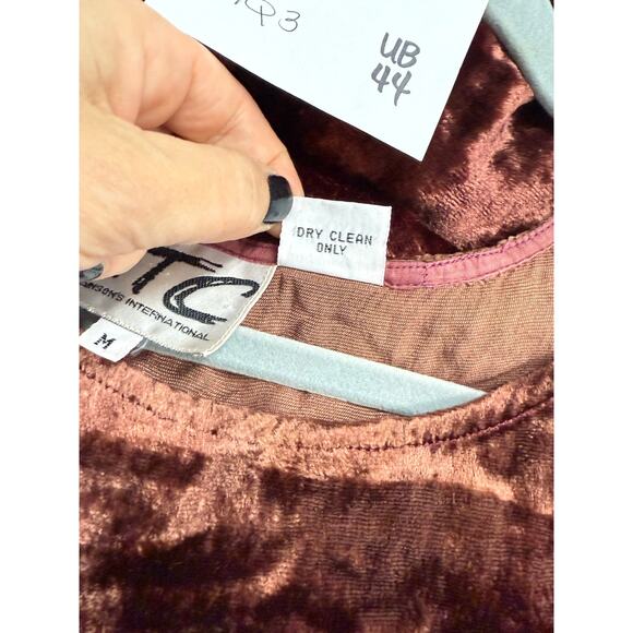 Vintage 90s XTC Crushed Velvet Tunic Top Women's Medium Whimsygoth Copper Brown - Picture 3 of 5